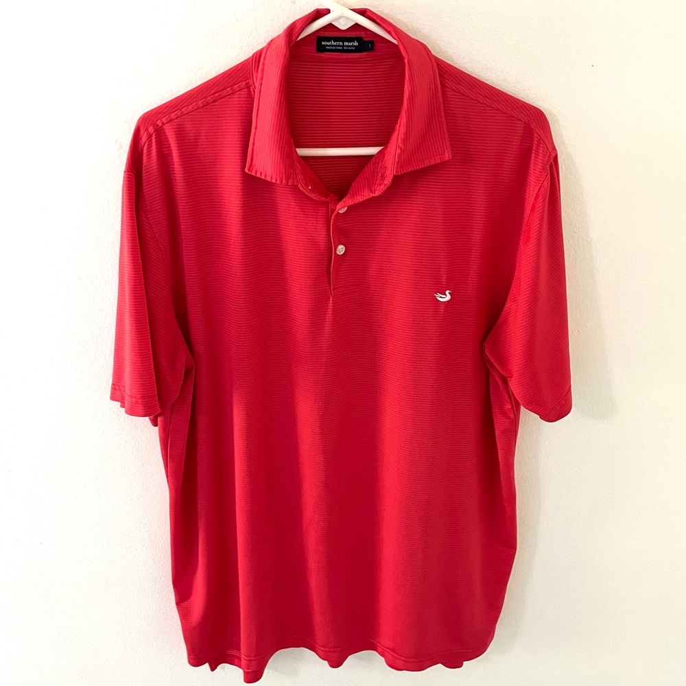 Southern Marsh Clearwater Stripe Bermuda Performance Polo, Size: Large